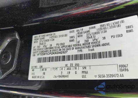 2019 Ford F-150 Xlt из США, поврежденный, VIN 1FTEW1CP2KKD42527